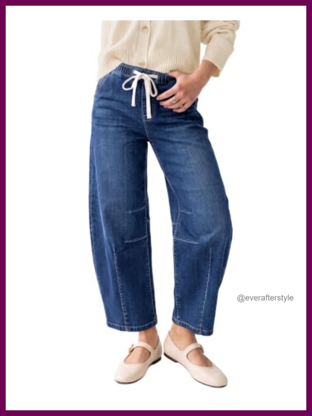 Barrel Jeans High Rise Pull On Elastic Waist Crop Denim Pants